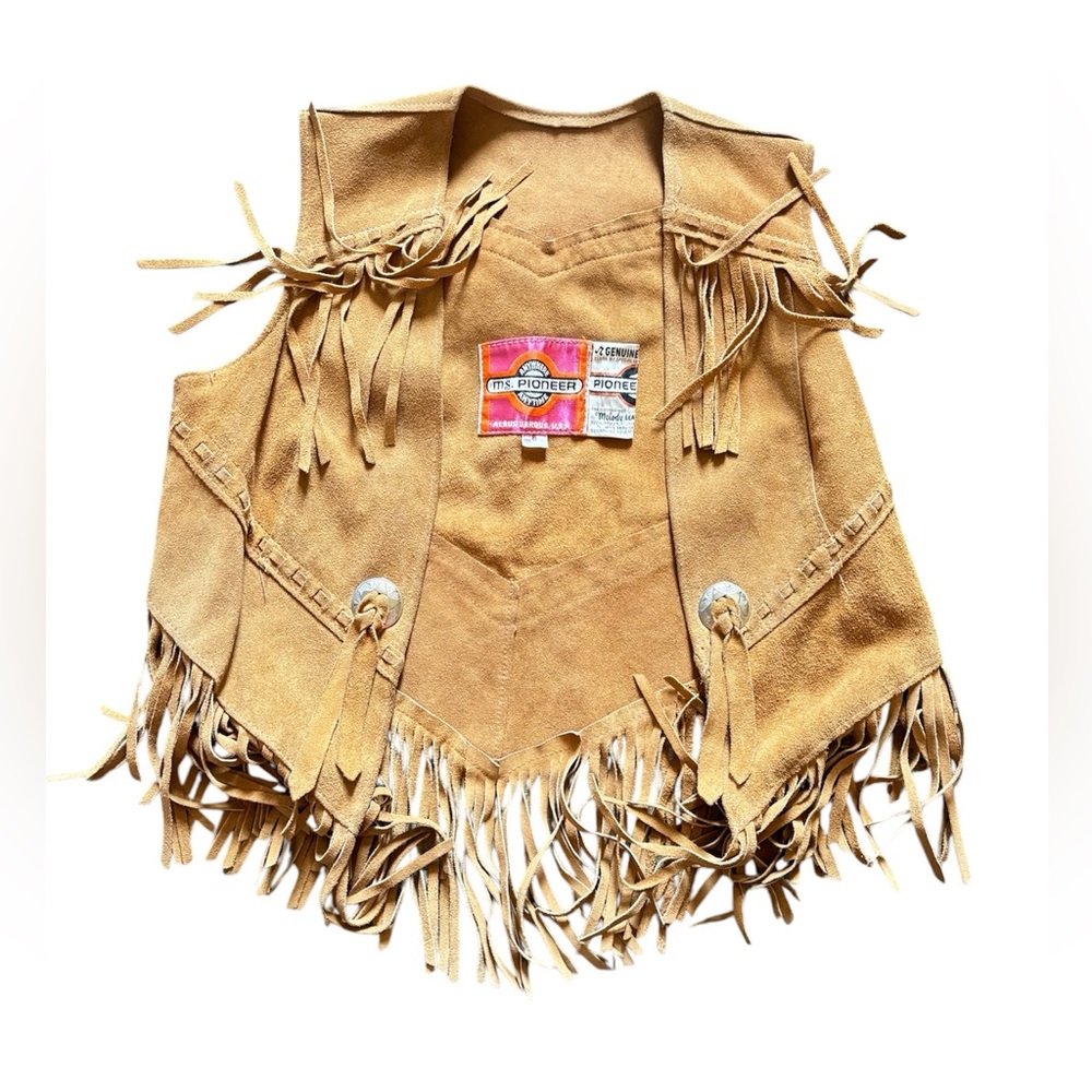 Vintage 70s Ms Pioneer leather fringe western vest